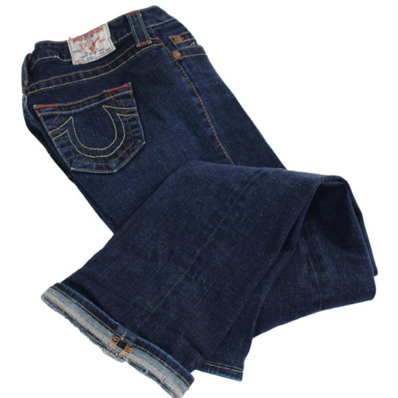 True Religion Johnny Dark Wash Orange & Gold Accent Straight Size 26/30 - Picture 9 of 10